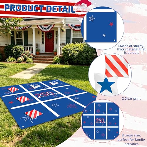 Independence Day Bean Bag Toss Game,250th Anniversary 4th of July Tic Tac Toe Game for Indoor Outdoor Yard Background Lawn Adults Family Night Activities 10 American Flag Stars Bean Bags - color: Independence Day