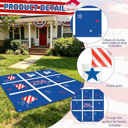Independence Day Bean Bag Toss Game,250th Anniversary 4th of July Tic Tac Toe Game for Indoor Outdoor Yard Background Lawn Adults Family Night Activities 10 American Flag Stars Bean Bags - color: Independence Day