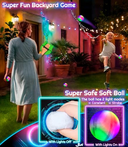 3D LED Light Up Toss Catch Ball Game Set Toys for Back Yard Outdoor Party Favors Glow in Dark Sticky Paddle Baseball Gift Age 5 6 7 8 9 10 11 12 Years Old Girls Boy Kid Family Adult - color: Green 2 Paddle 2 Balls