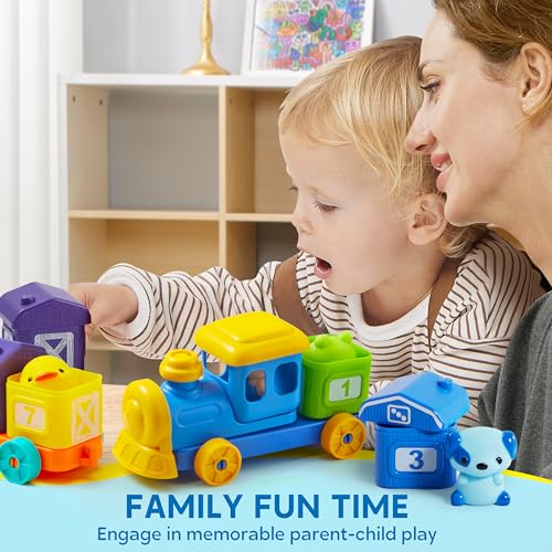 Play-Act Learning Toy for Toddlers 1 2 3 Years Old, Counting, Matching & Sorting Montessori Learning Farm Train Including 9 Farm Animals, Birthday Gift for Baby Boys Girls - style: Farm Number Train