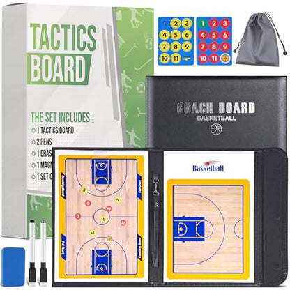 ZPU Dry Erase Coaching Board, Magnetic Coaches Clipboards, Portable Foldable Tactics Board with Dry Erase Marker Pen and Magnets – Basketball, Football, Soccer, Hockey - style: Basketball