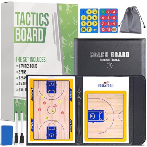 ZPU Dry Erase Coaching Board, Magnetic Coaches Clipboards, Portable Foldable Tactics Board with Dry Erase Marker Pen and Magnets – Basketball, Football, Soccer, Hockey - style: Basketball