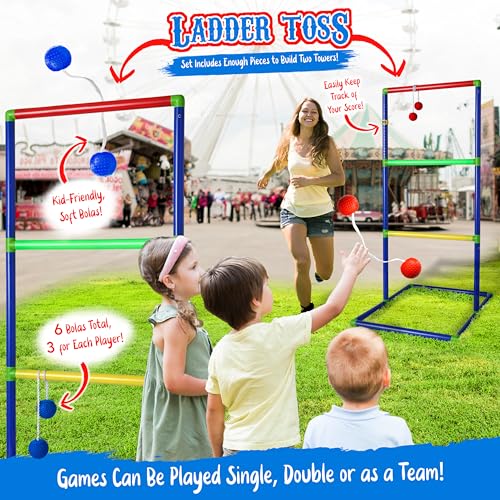 Carnival Games for Kids - Yard Games Include: Ring Toss, Beanbag, Ball Shooting Target Game, Ladder Toss, Darts Board, Tic Tac Toe, Birthday Party Activities, Portable Backyard Outdoor Games for Kids