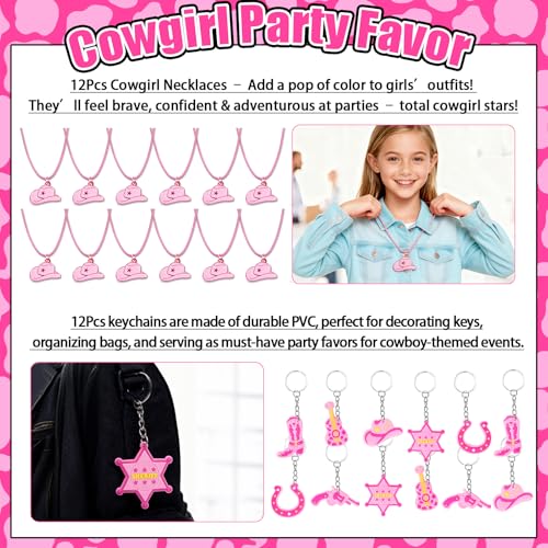 Cowgirl Party Favors Pack - For 12Guests | Pink Goodie Bag Stuffers for Kids Girls' Birthday | Galentines | Pinata Filler & Classroom Rewards - style: Cowgirl Party Favors