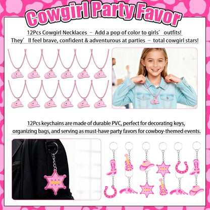 Cowgirl Party Favors Pack - For 12Guests | Pink Goodie Bag Stuffers for Kids Girls' Birthday | Galentines | Pinata Filler & Classroom Rewards - style: Cowgirl Party Favors