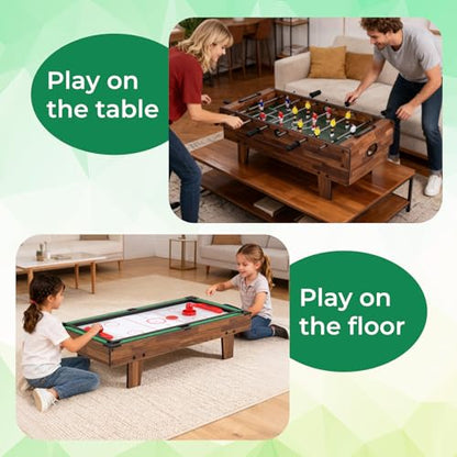 GYMAX 4 in 1 Multi Game Table, 32" Combo Game Table Set Includes Foosball, Pool Table, Hockey, Ping Pong Tabletops w/Accessories for Kids & Adults, Home, Game Room, Family Nights - color: Wood Grain