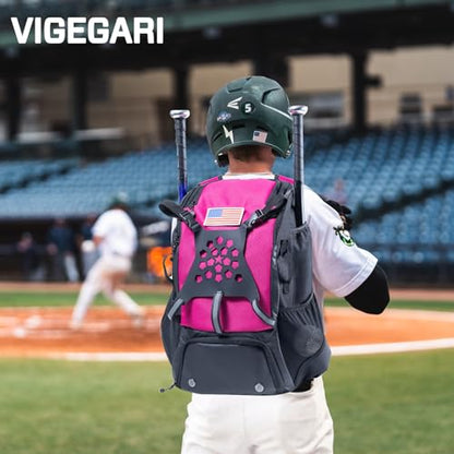 Baseball Backpack for Youth, Boys, Adults - Bat and Softball Equipment Bag With Glove Holder, Helmet, Shoes Compartment - T-Ball Accessories and Baseball Gifts - color: Pink - 42L