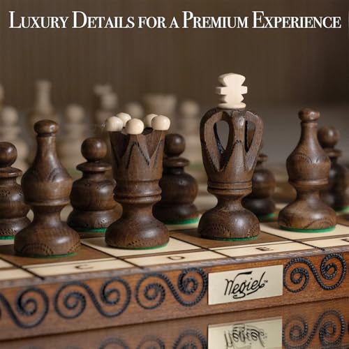 Wegiel Grand Royal Wooden Chess Set for Adults and Kids - 18 Inch Luxury Chess Set, Handcrafted from Premium Beech and Birch Wood - Unique Folding Design with Storage - color: Grand Royal