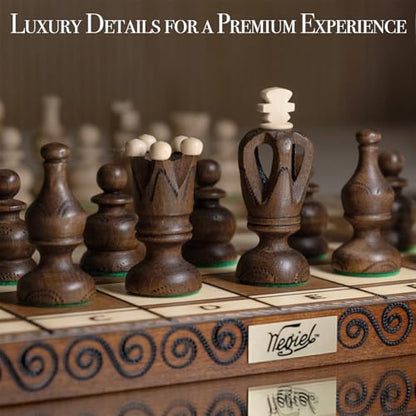 Wegiel Grand Royal Wooden Chess Set for Adults and Kids - 18 Inch Luxury Chess Set, Handcrafted from Premium Beech and Birch Wood - Unique Folding Design with Storage - color: Grand Royal