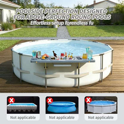 Pool Bar for Above Ground Pool - Poolside Bar with 6 Cup Holders & Ice Bin, 47.2"×11.8" Foldable Above Ground Pool Bar Table, Portable Swim Up Bar, Frame Above Ground Round Swimming Pools Accessories - color: Gray-blue Pool Bar