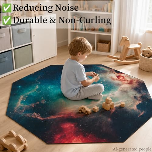 USTIDE Large Gaming Chair Mat Vibrant Galaxy Carpet Nonslip Rubber Desk Chair Mat Office Gaming Floor Mat for Kids Teens Adults 51"x51" - color: Green/Red