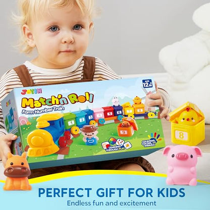 Play-Act Learning Toy for Toddlers 1 2 3 Years Old, Counting, Matching & Sorting Montessori Learning Farm Train Including 9 Farm Animals, Birthday Gift for Baby Boys Girls - style: Farm Number Train