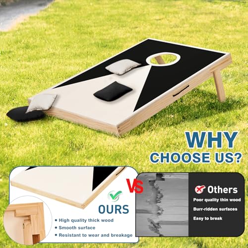 Solid Wood Cornhole Game Set, 2 Portable 3 x 2 ft Cornhole Boards, 8 Bean Bags, Indoor & Outdoor Lawn Toss Games Activity
