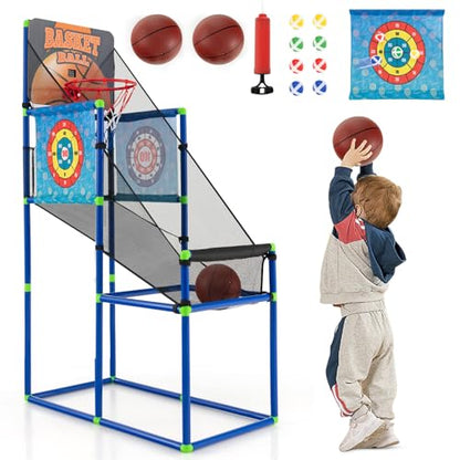 Giantex Kids Basketball Hoop Arcade Game, 2 in 1 Indoor Outdoor Arcade Basketball Game Set w/Electronic Scoreboard, Sound Effect, Ball Pump, 8 Balls, 2 Basketballs, Great Gift for Boys, Girls Ages 3+