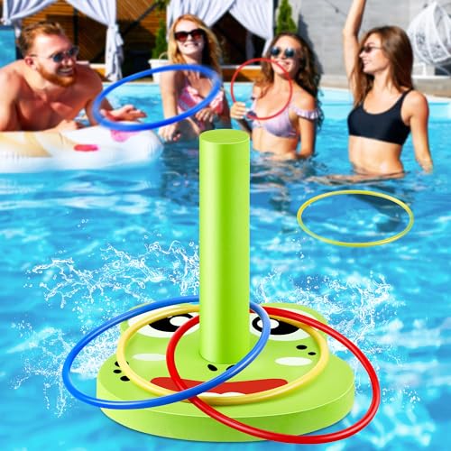 Hiboom Pool Ring Toss Games Toys, Swimming Pool Games for Adults and Family with 6 Pcs Throwing Rings, Water Foam Toss Float Toys for Summer Outdoor, Beach, Yard, Party(Frog) - style: Frog