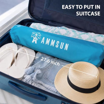 AMMSUN 6.5ft Twice Folded Portable beach umbrella with Sand Anchor Windproof Tilt Pole Air vent UPF 50+ Protection Fits in a large Suitcase Compact For Travel Patio Garden Pool Backyard Sky Blue - color: 6.5ft Light Blue