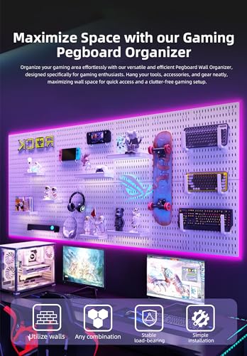 Wall Organizer Peg Board - Elevate And Declutter Your Gaming And Office - Create A Perfectly Structured Space(Black) - color: Black