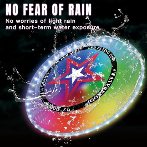 LED Flying Disc with Millions of Colors, Rechargeable & Water-resistant, 42 LEDs, 7+5 Light Modes, 175g Light Up Disc, Outdoor Toys for Kids Ages 4-8, Camping Equipment for Boys 8-12 Teens Men