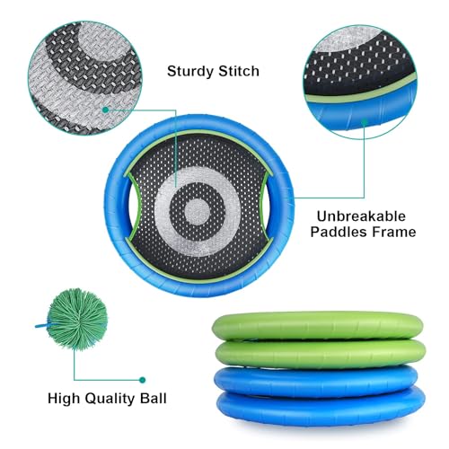 WIn SPORTS Trampoline Paddles Disc,Indoor Outdoor Game for 4 Players,Camping Game for Kids, Adults,Couples, Friends,Family, Includes 4 Rackets, 3 Rubber Koosh Balls,1 Storage Bag
