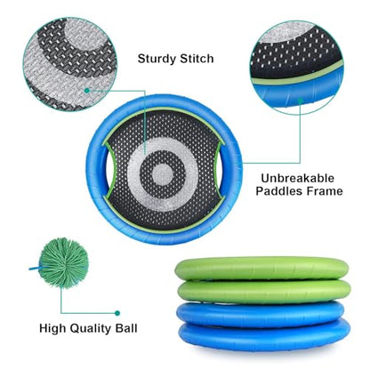 WIn SPORTS Trampoline Paddles Disc,Indoor Outdoor Game for 4 Players,Camping Game for Kids, Adults,Couples, Friends,Family, Includes 4 Rackets, 3 Rubber Koosh Balls,1 Storage Bag