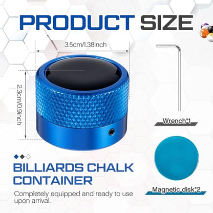 1 Pcs Round Pool Chalk Holder Blue Magnetic Chalk Pool Billiards Accessories Portable Cue Head Tool Box Cubes Cases Container for Billiard Cue Tip Tool Table Snooker Practical Accessories