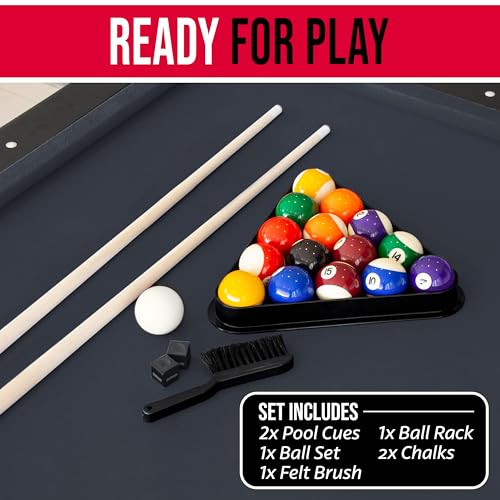 GoSports 6, 7, or 8 ft Billiards Tables - No Assembly, Choose Your Color - Portable Pool Table Includes Full Set of Balls, 2 Cue Sticks, Chalk and Felt Brush - style: 8 ft Black