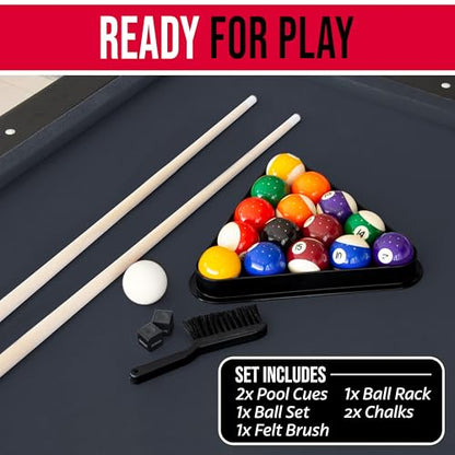 GoSports 6, 7, or 8 ft Billiards Tables - No Assembly, Choose Your Color - Portable Pool Table Includes Full Set of Balls, 2 Cue Sticks, Chalk and Felt Brush - style: 8 ft Black