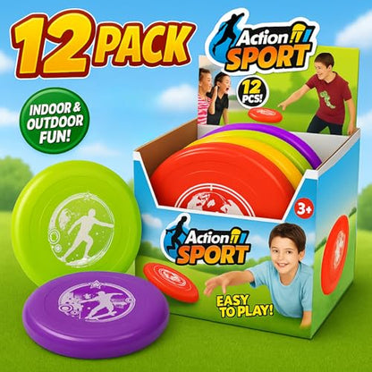 Liberty Imports 12 Pack: Plastic Flying Sports Discs Set for Outdoors Beach Backyard Throwing and Catching Activities, 9" Play Discs for Kids & Adults