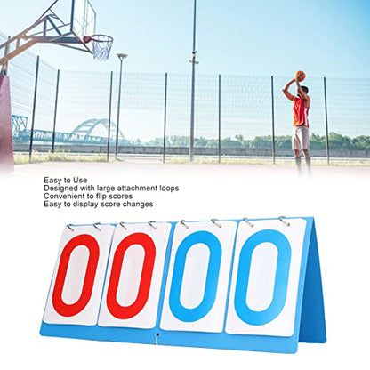 4 Digit Scoreboard, Flip Number Tabletop, Blue Red Portable Score Keeper, Plastic 36x16.5cm for Volleyball Basketball Table Tennis