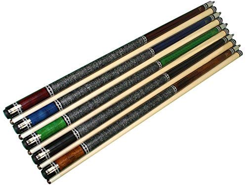 ASKA Set of 5 Pool Cue Sticks 58", 2-Piece Construction, 5/16x18 Joint, Hard Rock Canadian Maple, 13mm Hard Glued On Tip, Mixed Weights and Colors, Choice of Style