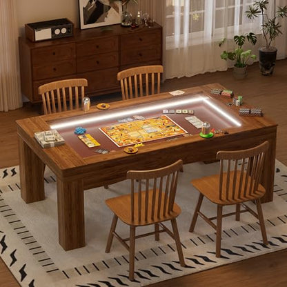 PAKASEPT Board Game Table with Removable Table Top, Gaming Table with LED Lights, Seats 4 to 6 Players with Detachable Hobby Tray for Card Games, DND, Poker, Building Blocks