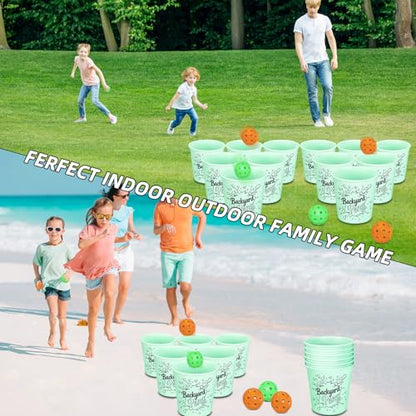 Mostop Yard Pong Outdoor Game: Giant Yard Game Set with 12 Buckets Glow in Dark, 6 Balls and Carry Bag, Toss Game Throwing Games for Adults and Family, Outdoor Game for Lawn, Backyard, Beach