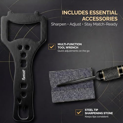 Steel Tip Darts, 6 Pack Knurled Brass Barrels with EVA Case, Darkborn | 16 GlideXPro 130 micron flights, aluminum shafts w/ O-rings, sharpener, dart tool, ebook, 10-yr warranty - color: Crimson - Midnight Shadow