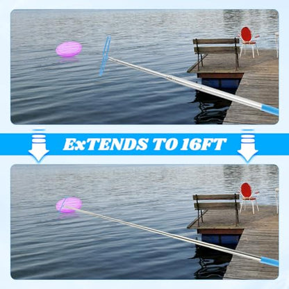 Disc Golf Retriever Pole, 16 Feet Telescopic Design with Stainless Steel Frame, Carry Bag,Extendable Golf Accessories Grabber to Retrieve Discs in Water