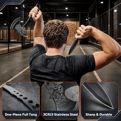 3 Pack Throwing Axe Set, Full Tang Stainless Steel Throwing Tomahawk Throwing Hatchet, 3 Pack Throwing Knives Set with Bottle Opener and Nylon Sheath for Backyard Recreation and Competition