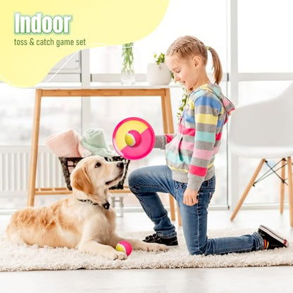 Toss and Catch Ball Game Set, 4 Paddles and 4 Balls Outdoor Paddle Catch Game for Kids, Backyard Beach Pool Yard Toy, Summer Birthday Gift for Boys Girls Ages 4-12 - color: Green Blue+yellow Red
