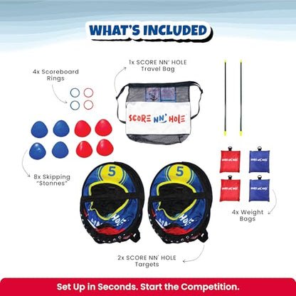SKIP NN' HOLE Original Fun Stonne Skipping Meets Pool Cornhole Game Floating | for All Ages | Fun Swimming Pool Game for Adults and Family | Easy Setup, Durable, Portable Water and Lake Toy |