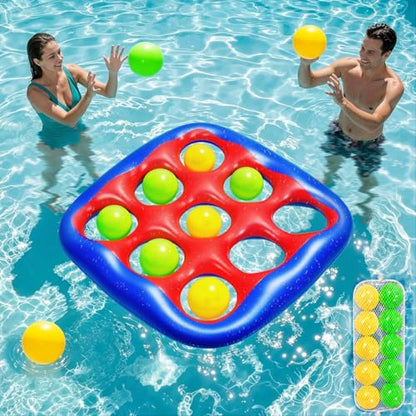 Pool Games Set- Tic-Tac-Toe Inflatable Pool Toys with 10 Balls Fun Summer Swimming Pool Party Beach Lawn Outdoor Camping Party Float Game Water Ball Toys for Adults Teens Kids 2-10 Players - color: Blue and Red