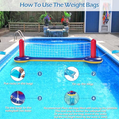 Jasonwell Pool Toys Games Set - 3 in 1 Pool Volleyball Net Basketball Hoop Ring Toss Game Inflatable Floats Water Floating Volleyball Swimming Pools Games Party Gift for Kids Adults (Red&Blue, XL)