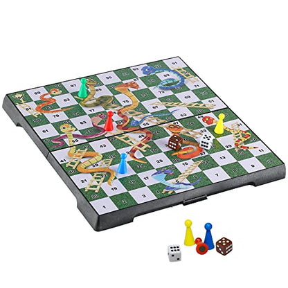 Snakes and Ladders Board Game Set -9.5", Magnetic Folding Travel Game, Family Fun Toys/Gift for Kids and Adults (Rounded Corner Style) - style: Rounded Corner Style