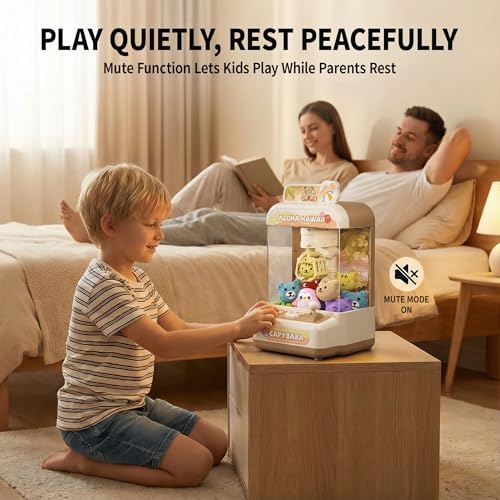 Capybara Mini Claw Machine for Kids, Portable Battery Operated Prize Grabber with 10 Plush Toys and 10 Capsules, Mute Mode Tabletop Arcade Game - color: Brown