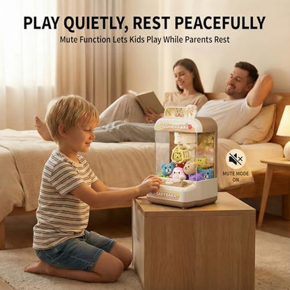 Capybara Mini Claw Machine for Kids, Portable Battery Operated Prize Grabber with 10 Plush Toys and 10 Capsules, Mute Mode Tabletop Arcade Game - color: Brown