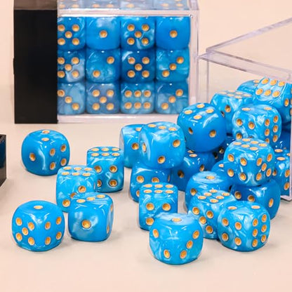 36 of Pack 12MM 6 Sided Dice Set,Pearl Pattern Game MINI Dice Set, 6 Sided Standard Dices for Yahtzee, Bunco or Teaching Math,with Portable Plastic Box(Blue Pearl) - color: Blue Pearl