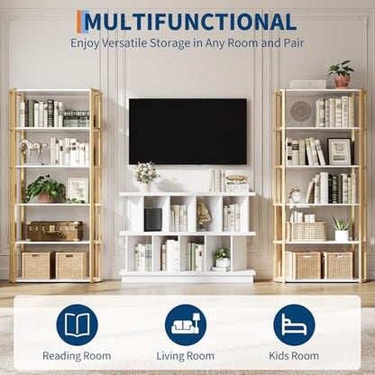 GAOMON 8 Cube Low Bookshelf Bookcase - Wooden TV Stand Cabinets with Removable Back Panels, Modern Home Display Storage Rack for Living Room, Bedroom, Entrance - White - color: White