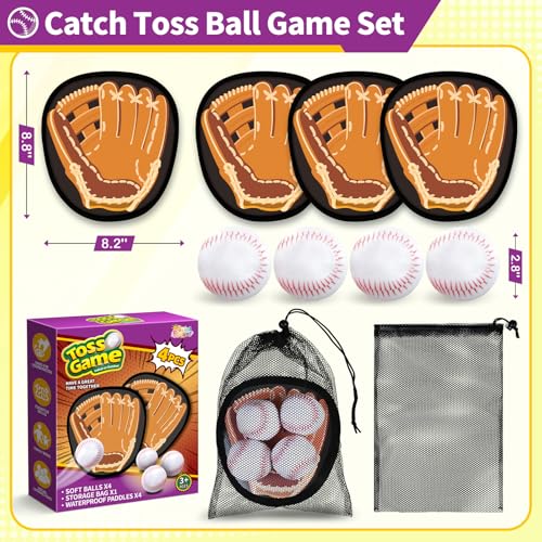 SpringFlower Catch and Toss Game, Outdoor Sport Game Toy for Toddlers Kids, Stick Ball Catch Set Toy Gifts for Boys & Girls,Kids Baseball Beach Outdoor Indoor Pool Game - style: Brown