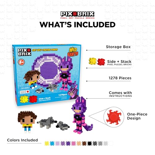 Pix Brix - Wild Kratts Toys Pixel Art Kit - Grey Wolf, 1278 Pieces - Patented Slide + Stack Pixel Puzzle Building Bricks, Build & Collect Wild Kratts Animals - Stem Toys, Ages 6 Plus - style: Grey Wolf
