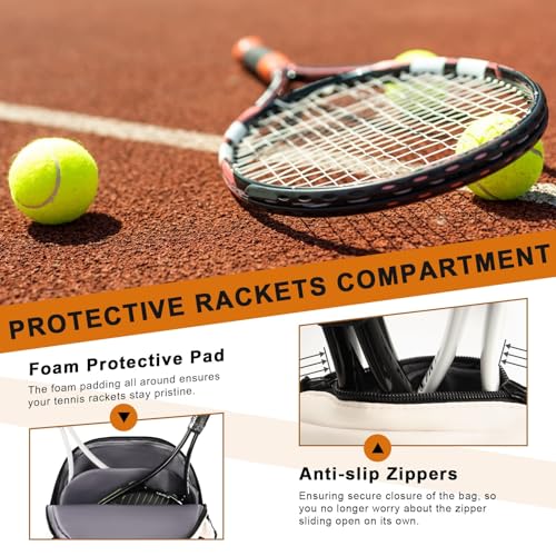 Arcoyard Tennis Bag Holds 2 Rackets, Professional Tennis Bags for Women, Tennis Backpack with Ventilated Shoe Compartment - color: Beige