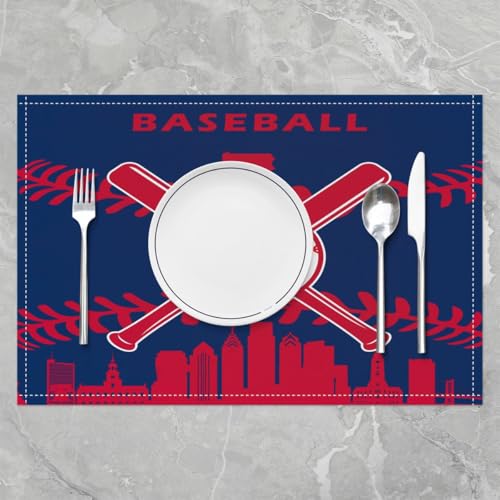 Erosebridal Baseball Placemats Set of 4 for Boys,Kids Softball Place Mats 12x18 inch,Red Black Baseball Player Table Mats,Sports Game Table Place Mats for Kitchen Table - color: Philadelphia