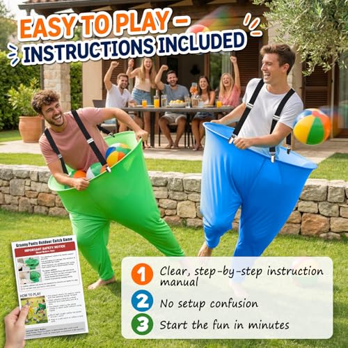 Granny Pants Yard Game for Adults and Kids, Big Pants Ball Catch Game with 2 Giant Pants, Balls, Pumps & Storage Bag, Outdoor Tossing Games for Birthday Party, Backyard Party, Family Reunion - size: Large for Adults-2PCS