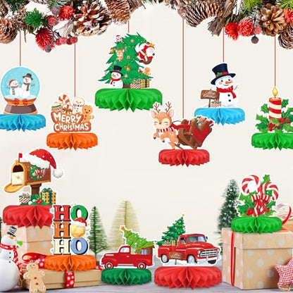 Christmas Party Decorations: Festive Christmas Honeycomb Centerpieces, Santa & Snowman Table Toppers - for Classroom, Winter Birthdays & Holiday Party Supplies - style: Christmas tree